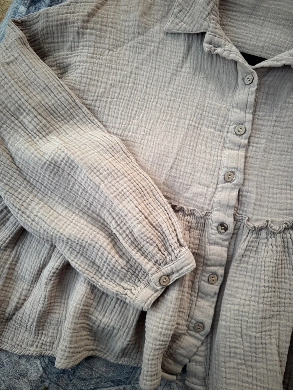 Altar’d State Gauze Cotton Peplum Top Size S Button Front Taupe - Picture 7 of 7